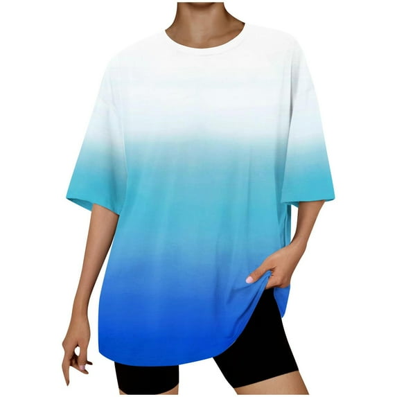 Timegard Womens Tops Crewneck Drop Shoulder Short Sleeve Tee Shirts Loose Workout Top Gradient Color