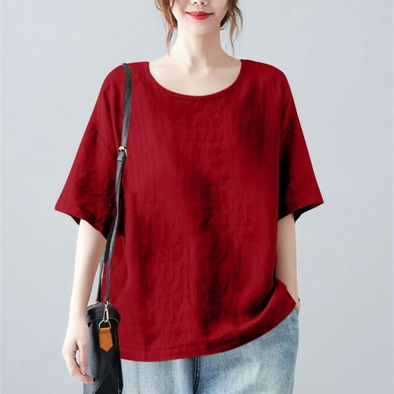 Timegard Womens Tops Crewneck Half Sleeve Drop Shoulder Loose Lightweight Blouse Summer Casual Tops
