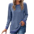 thumbnail image 1 of Timegard Womens Tops Crewneck Long Sleeve Color Block Comfy Tee Fall Casual Loose Tops with Pockets, 1 of 4