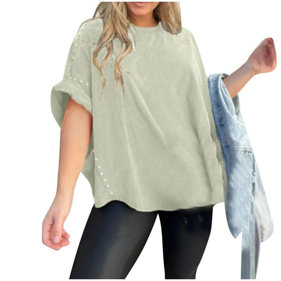 Timegard Womens Tops Crewneck Short Sleeve Oversized Loose Top Irregularly Casual Solid Color Summer Fashion