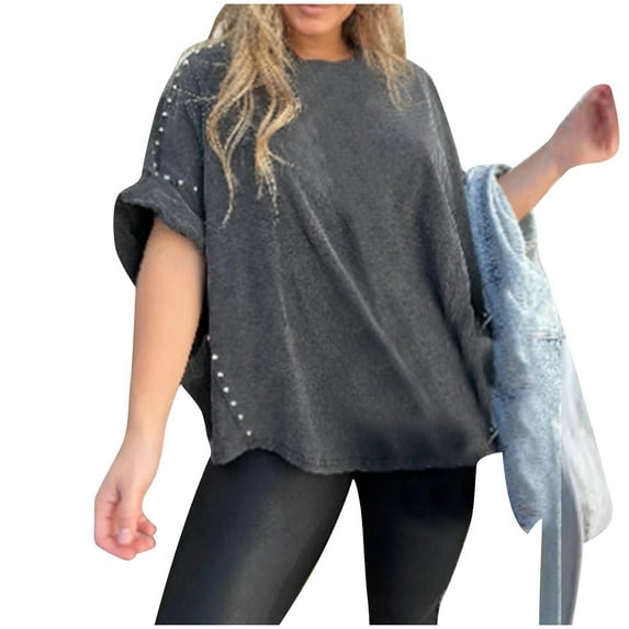 Timegard Womens Tops Crewneck Short Sleeve Oversized Loose Top Irregularly Casual Solid Color Summer Fashion