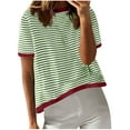 thumbnail image 1 of Timegard Womens Tops Crewneck Short Sleeve Striped Loose Comfy Casual Tee Shirts Block Color Blouse, 1 of 7