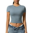 thumbnail image 1 of Timegard Womens Tops Cropped Workout Top Quick Dry Short Sleeve Running Gym Tee Shirts Solid Color, 1 of 8