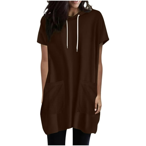 Timegard Womens Tops Drawstring Hoodies Short Sleeve Comfy Solid Color Pullover Tops with Pockets