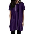 thumbnail image 1 of Timegard Womens Tops Drawstring Hoodies Short Sleeve Comfy Solid Color Pullover Tops with Pockets, 1 of 7