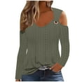 thumbnail image 1 of Timegard Womens Tops Eyelet Cold Shoulder Long Sleeve Scoop Neck Comfy Blouse Dressy Casual Tops Beach, 1 of 5