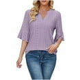 thumbnail image 1 of Timegard Womens Tops Eyelet Notched V Neck Flare 3/4 Sleeve Summer Beach Casual Loose Tops Blouse, 1 of 6