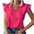 thumbnail image 1 of Timegard Womens Tops Lace V Neck Ruffle Cap Sleeve Lightweight Tee Casual Office Loose Shirts Tops, 1 of 6