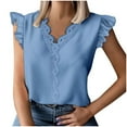 thumbnail image 1 of Timegard Womens Tops Lace V Neck Ruffle Cap Sleeve Lightweight Tee Casual Office Loose Shirts Tops, 1 of 6