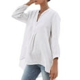 thumbnail image 1 of Timegard Womens Tops Plus Size Cotton Linen V Neck Tunic Tops Long Sleeve Irregularly Solid Color Tee, 1 of 1