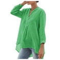 thumbnail image 1 of Timegard Womens Tops Plus Size Cotton Linen V Neck Tunic Tops Long Sleeve Irregularly Solid Color Tee, 1 of 9