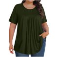thumbnail image 1 of Timegard Womens Tops Plus Size Drop Shoulder Scoop Neck Ruched Short Sleeve Ruched Comfy Casual Blouse, 1 of 8