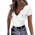 thumbnail image 1 of Timegard Womens Tops Ribbed Zipper Notched V Neck Fitting Slim Comfy Tee Casual Going out Tops Summer, 1 of 6