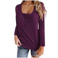 thumbnail image 1 of Timegard Womens Tops Round Neck Button Long Sleeve Blouse Fall Solid Color Tunic Tops for Leggings, 1 of 5