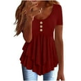 thumbnail image 1 of Timegard Womens Tops Round Neck Button Short Sleeve Ruffle Loose Comfy Blouse Casual Summer Fashion, 1 of 6