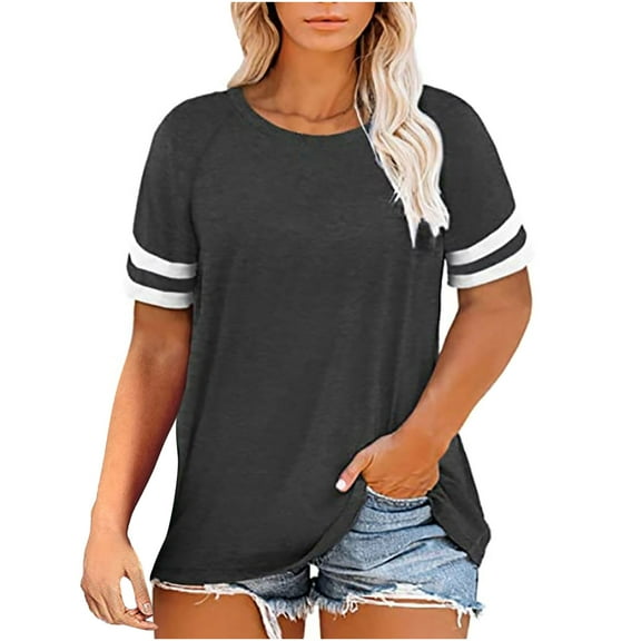 Timegard Womens Tops Round Neck Short Sleeve Fitting Comfy Blouse Summer Casual Shirts Tops Solid Color