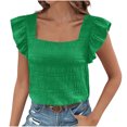 thumbnail image 1 of Timegard Womens Tops Ruffle Cap Sleeve Square Neck Ruched Lightweight Casual Tee Tops Summer Travel, 1 of 6