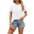 thumbnail image 1 of Timegard Womens Tops Ruffle Short Sleeve Ruched Round Neck Loose Tee Shirts Casual Comfy Tops Blouse, 1 of 7