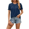 thumbnail image 1 of Timegard Womens Tops Ruffle Short Sleeve Ruched Round Neck Loose Tee Shirts Casual Comfy Tops Blouse, 1 of 7