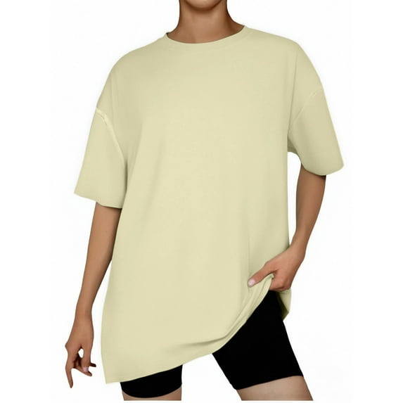 Timegard Womens Tops Short Sleeve Crewneck Loose Comfy Basic Tee Casual Drop Shoulder Oversized Top