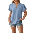 thumbnail image 1 of Timegard Womens Tops Solid Color V Neck Petal Short Sleeve Tunic Top Summer Casual Loose Tee Lightweight, 1 of 5