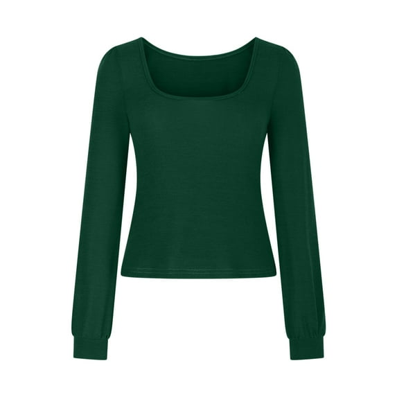 Timegard Womens Tops Square Neck Long Sleeve Slim Fitting Shirts Blouse Casual Comfy Bottom Tops Fall