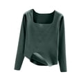 thumbnail image 1 of Timegard Womens Tops Square Neck Long Sleeve Solid Color Comfy Underwear Basic Tee Casual Homewear Fall, 1 of 5