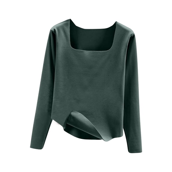 Timegard Womens Tops Square Neck Long Sleeve Solid Color Comfy Underwear Basic Tee Casual Homewear Fall