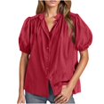 thumbnail image 1 of Timegard Womens Tops Stand Collar Lace Puff Short Sleeve Loose Button up Shirts Casual Summer Fashion, 1 of 4