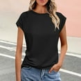 thumbnail image 1 of Timegard Womens Tops Summer Cap Sleeve Crewneck Slim Comfy Solid Color Casual Drop Shoulder Tee Shirts, 1 of 6