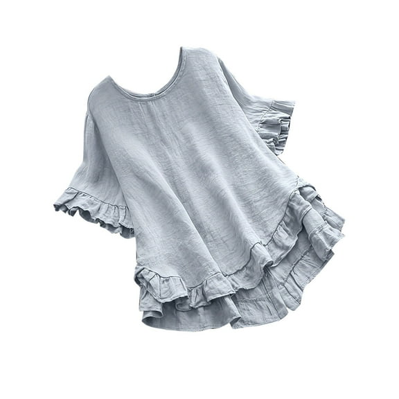 Timegard Womens Tops Summer Casual Loose Scoop Neck Short Sleeve Ruffle Lightweight Tee Top Blouse