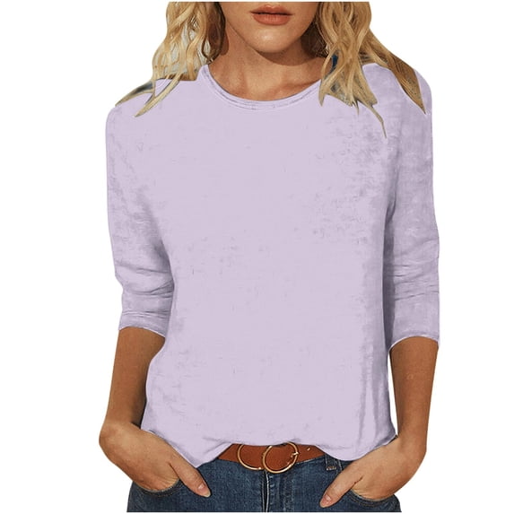 Timegard Womens Tops Summer Crewneck 3/4 Sleeve Comfy Solid Color Basic Tshirts Casual Loose Tops Blouses