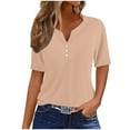 thumbnail image 1 of Timegard Womens Tops Trendy V Neck Button Short Sleeve Blouse Drop Shoulder Casual Loose Comfy Tops, 1 of 5