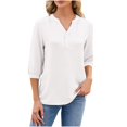 thumbnail image 1 of Timegard Womens Tops V Neck Button 3/4 Sleeve Solid Color Lightweight Casual Loose Blouse Tee Summer, 1 of 4