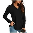 thumbnail image 1 of Timegard Womens Tops V Neck Comfy Solid Color Blouse Basic Tee Shirts Fall Casual Loose Long Sleeve Tops, 1 of 7