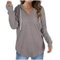thumbnail image 1 of Timegard Womens Tops V Neck Drawstring Hoodies Pullover Long Sleeve Athletic Loose Comfy Blouse Tops, 1 of 8