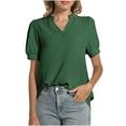 thumbnail image 1 of Timegard Womens Tops V Neck Puff Short Sleeve Lightweight Blouse Casual Work Tops Ruched Solid Color, 1 of 7