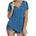 thumbnail image 1 of Timegard Womens Tops V Neck Short Sleeve Drawstring Hoodies Pullover Tee Comfy Summer Casual Tunic Tops, 1 of 5