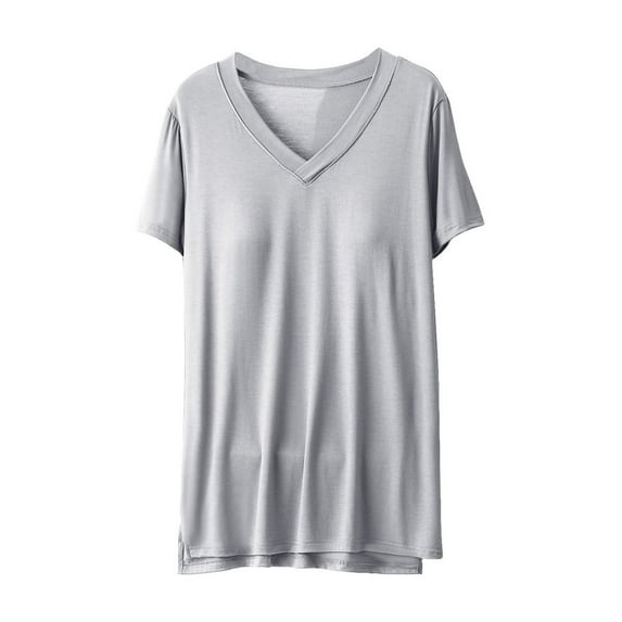 Timegard Womens Tops with Built in Bra V-Neck Short Sleeve Side Split Loose Soft Sleepwear Casual Pajamas Tops