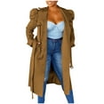 thumbnail image 1 of Timegard Womens Trench Coat Ruffle Long Sleeve Lapel V Neck Double Breasted Fall Overcoat Jacket with Belt, 1 of 7