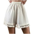 thumbnail image 1 of Timegard Womens Wide Leg Shorts Elastic Waist Ruched Fringe Tassels Summer Beach Casual Loose Shorts, 1 of 4