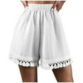 thumbnail image 1 of Timegard Womens Wide Leg Shorts Elastic Waist Ruched Fringe Tassels Summer Beach Casual Loose Shorts, 1 of 7
