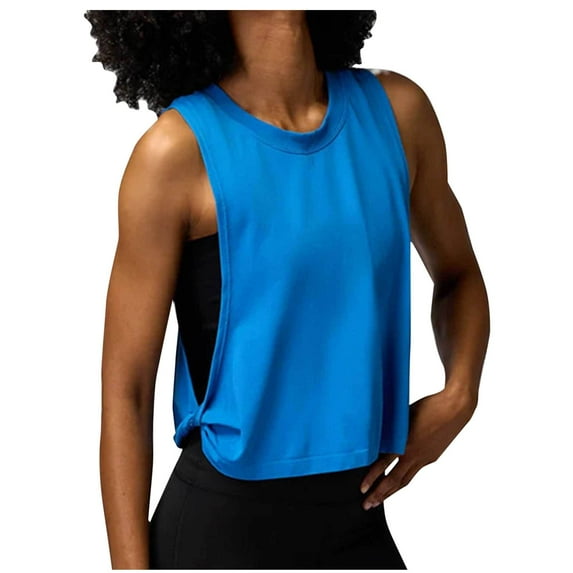 Timegard Womens Workout Tank Top Athletic Running Loose Cropped Top Tee Side Knot Solid Color Pullover