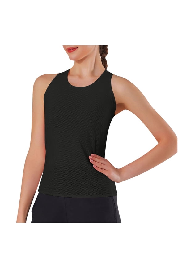 Womens Yoga Tank Tops Quick Dry Round Neck Sleeveless Rackback Workout Running Gym Top Trackshirts