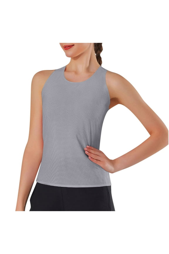 Womens Yoga Tank Tops Quick Dry Round Neck Sleeveless Rackback Workout Running Gym Top Trackshirts