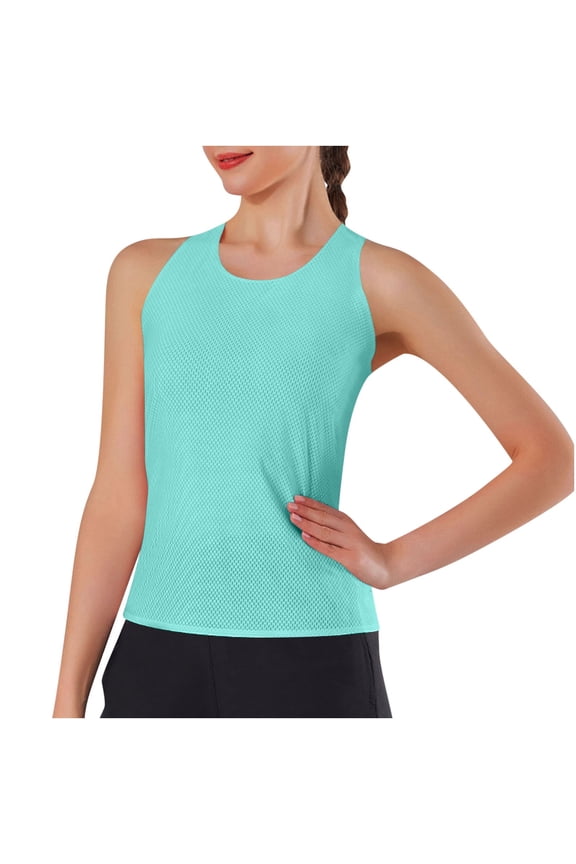 Womens Yoga Tank Tops Quick Dry Round Neck Sleeveless Rackback Workout Running Gym Top Trackshirts