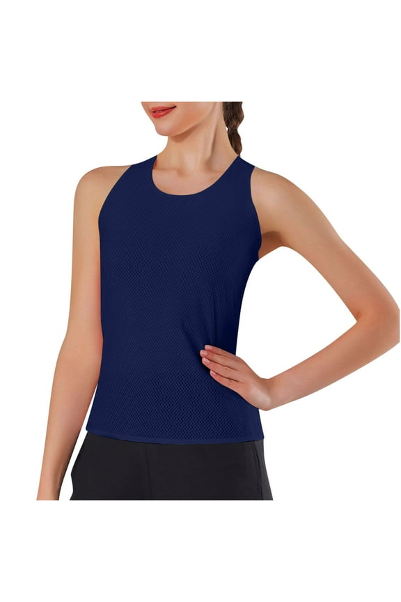 Womens Yoga Tank Tops Quick Dry Round Neck Sleeveless Rackback Workout Running Gym Top Trackshirts
