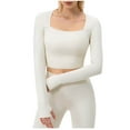 thumbnail image 1 of Timegard Womens Yoga Tops Cropped Square Neck Long Sleeve Slim Stretch Sports Workout Running Tops, 1 of 8