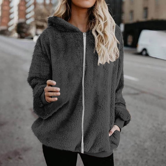 Timegard Womens Zip up Hoodies Fleece Drop Shoulder Long Sleeve Sweatshirts Fall Winter Warm Comfy Coat