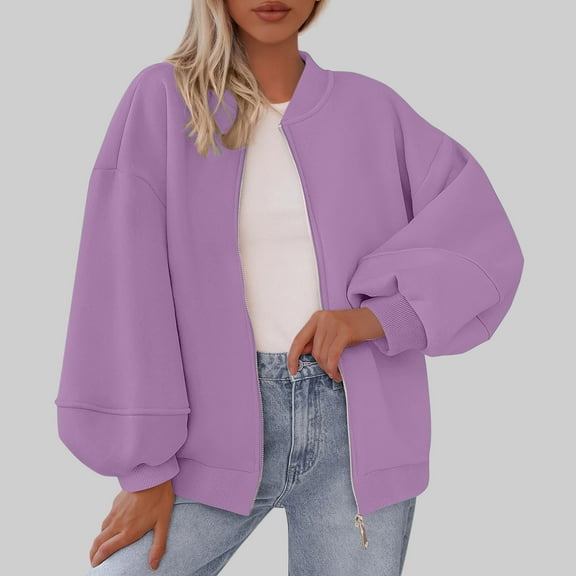 Timegard Womens Zip up Jackets Long Sleeve Stand Collar Sweatshirts Outwear Fall Casual Loose Jacket